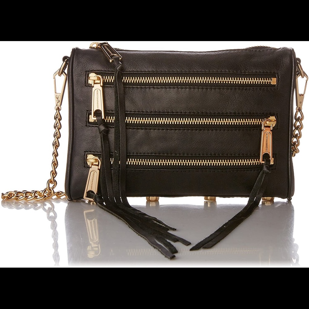 REBECCA MINKOFF 100% AUTHENTIC 5 ZIP BLACK LEATHER CROSS BODY BAG! 😍💖